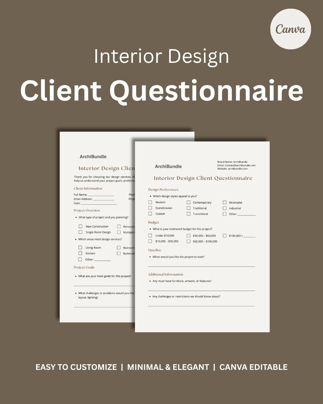Client Questionnaire | Interior Design Editable Template