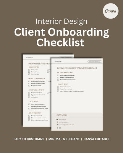 Client Onboarding Checklist | Interior Design Editable Template