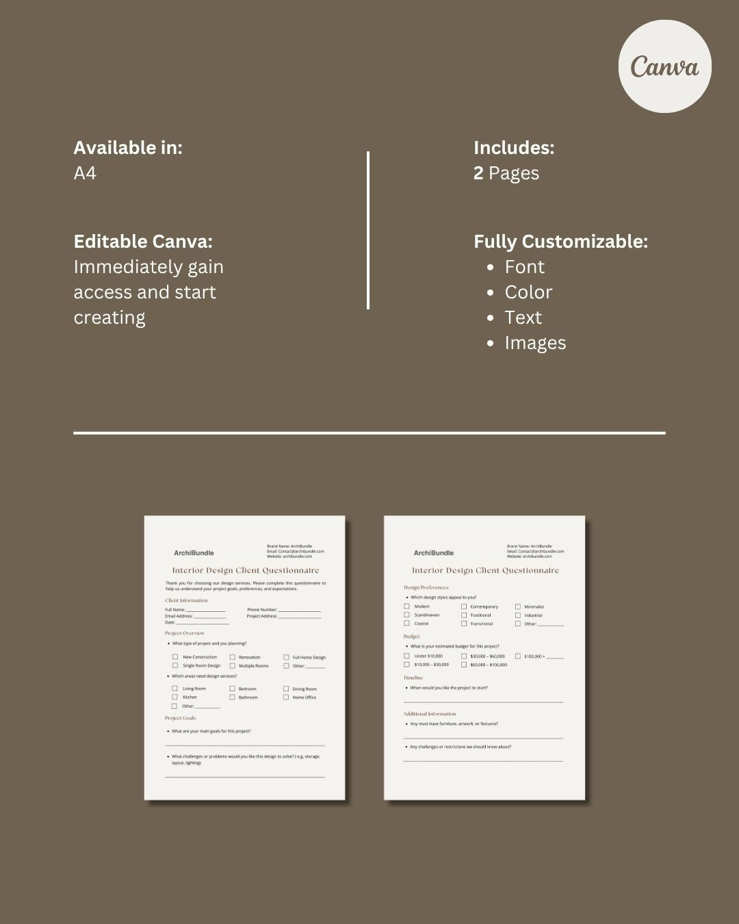 Client Questionnaire | Interior Design Editable Template
