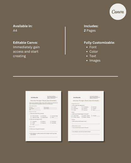 Client Questionnaire | Interior Design Editable Template