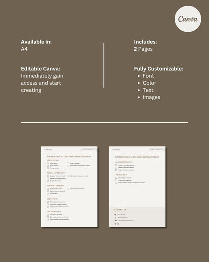 Client Onboarding Checklist | Interior Design Editable Template