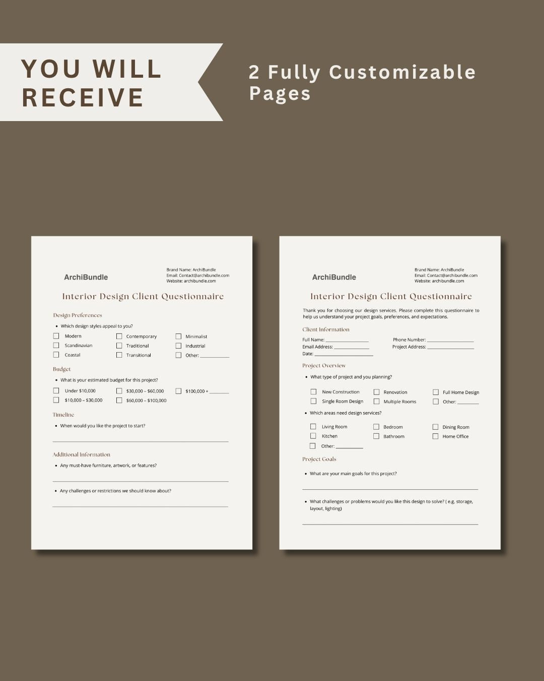Client Questionnaire | Interior Design Editable Template