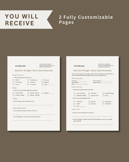 Client Questionnaire | Interior Design Editable Template