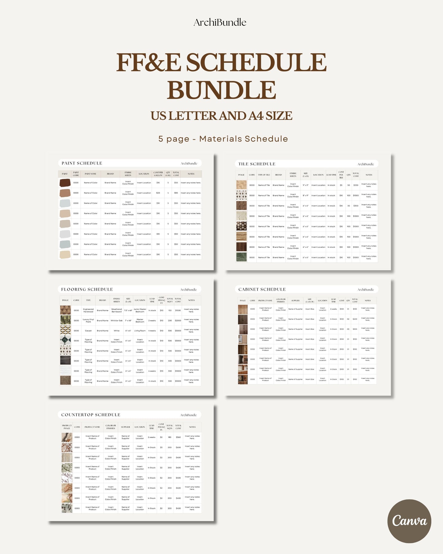 FF&E Schedule (Furniture, Fixtures & Equipment SCHEDULE TEMPLATE)